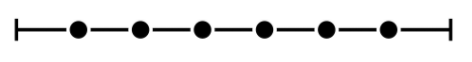 line segment divided by six solid dots