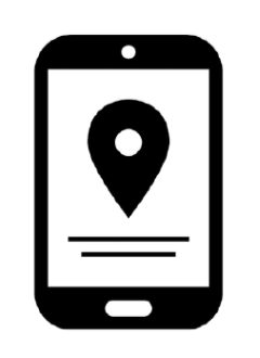 cell phone graphic displaying a location pin icon