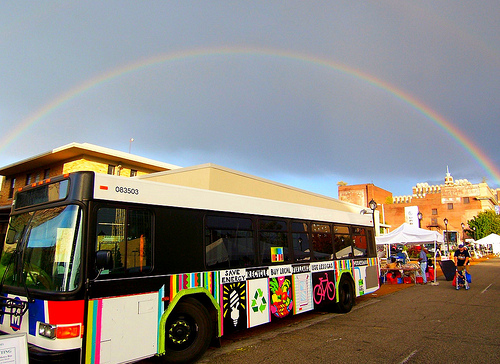 Rainbow Bus Rainbow bus, courtesy of Green Homes Festival