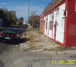 This sidewalk is deplorable. Bad sidewalk at St. Louis Ave. & Newstead