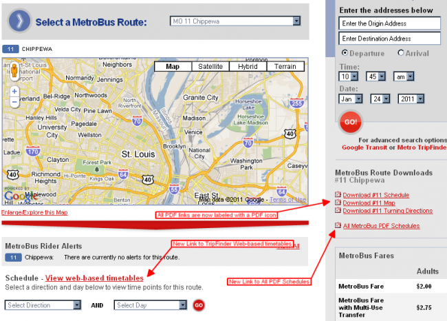 Changes to Route Pages on Metrostlouis.org