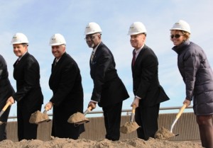 Local officials, including Mayor Slay, County Executive Charlie Dooley and Bi-State CEO John Nations, help prove that the project is 'shovel ready'.