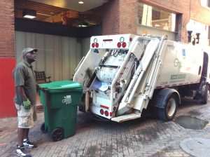 Recycling contractor Always Green processes a tote at Metro headquarters.