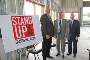 MoDOT Assistant Engineer Bill Schnell, St. Louis County Councilman Michael O'Mara and Bi-State Development Agency President and CEO John Nations