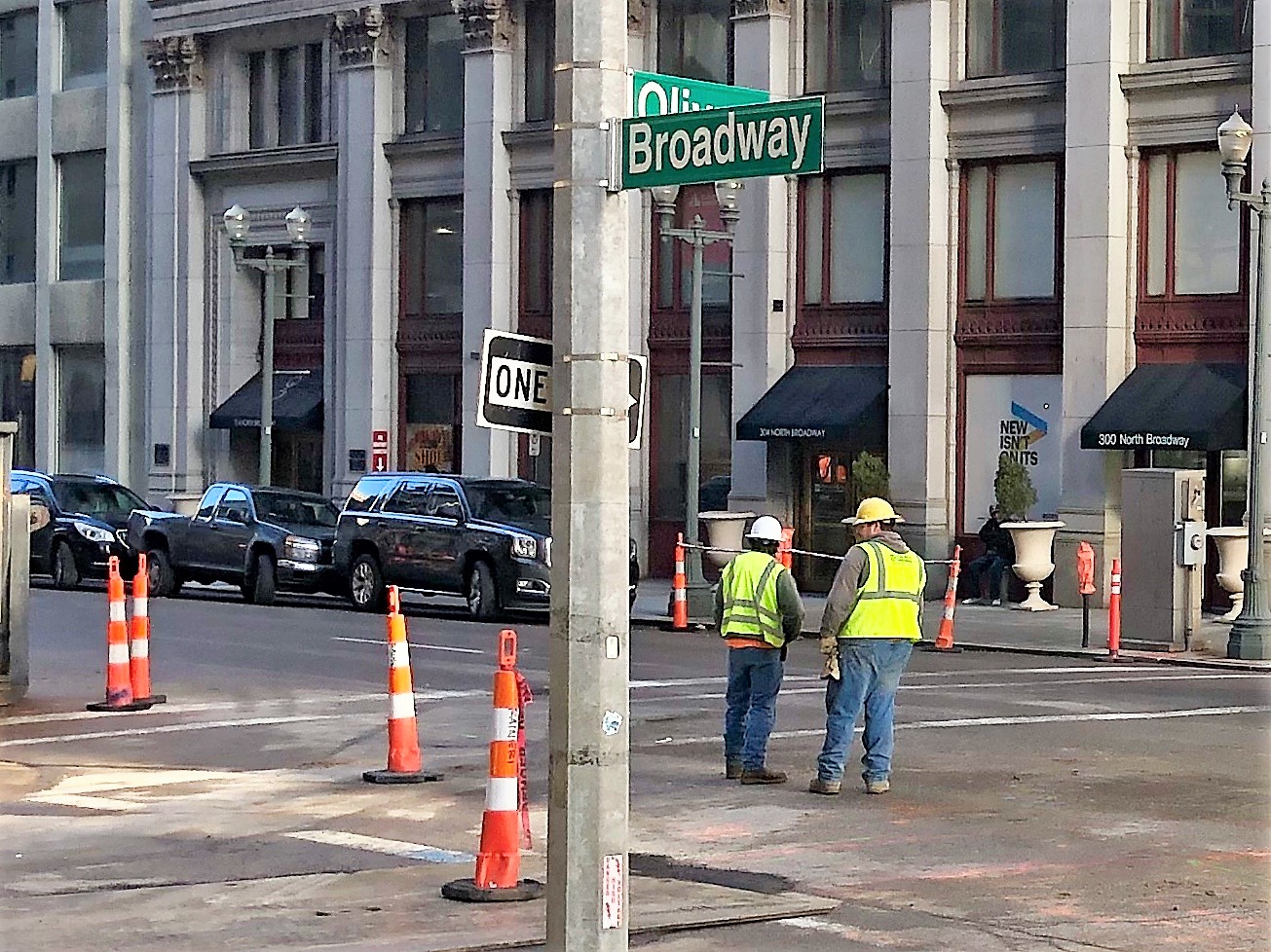 Construction workers on street