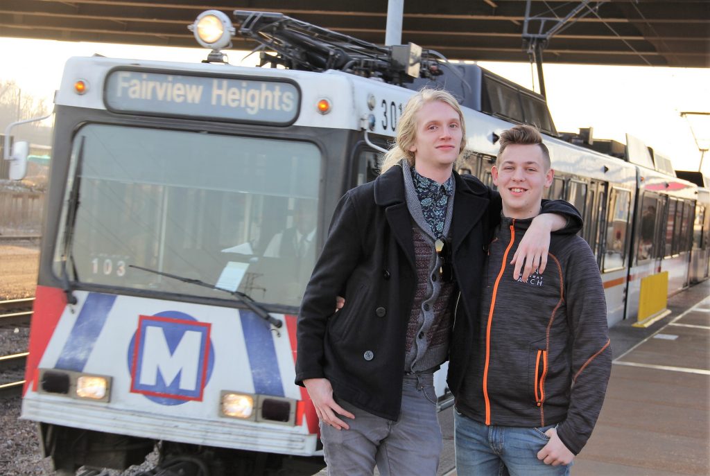 Two passenger at the Grand MetroLink Station