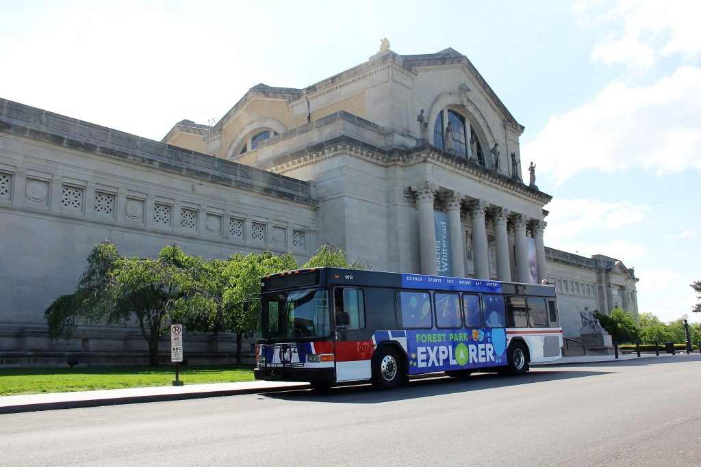 Forest Park Explorer in front of the Saint Louis Art Museum