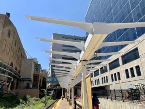 Image of the new canopy structures at the Central West End MetroLink Station