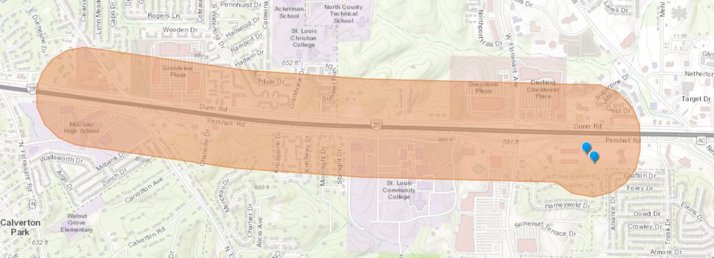 Map of Lyft Eligible Zone for Pershall Road between Elizabeth and West Florissant
