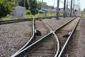 Train tracks showing one track splitting into two