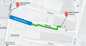 Map of shuttle route for Central West End MetroLink Station Elevator to Close December 26