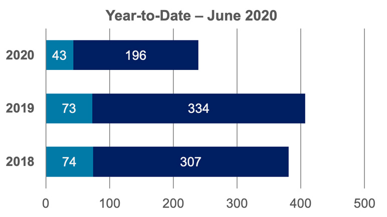 June 2020-YTD Crime Statistics bar graph.