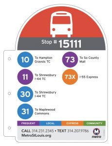 Picture of the bus stop ID #15111, showing the bus route #10, #11, #30, #31, #73 and #73X