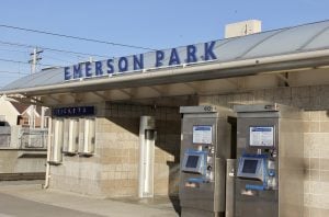 Photo of the sign at the Emerson Park Transit Center that shows in blue writing "Emerson Park"