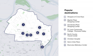 Via Service Area Map for North St. Louis County