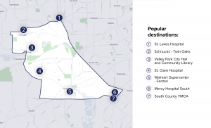 Via Service Area Map for South St. Louis County