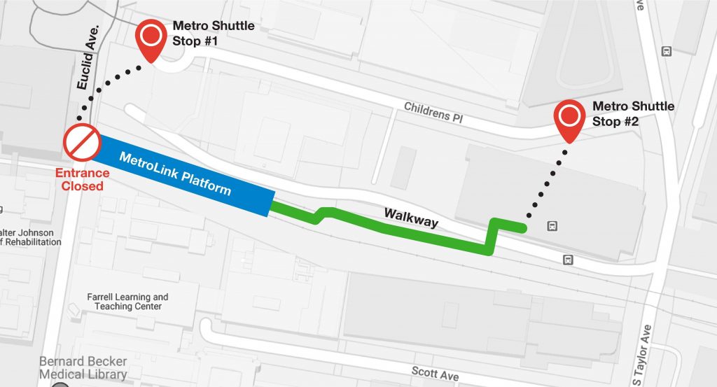 Map showing shuttle locations during Central West End construction