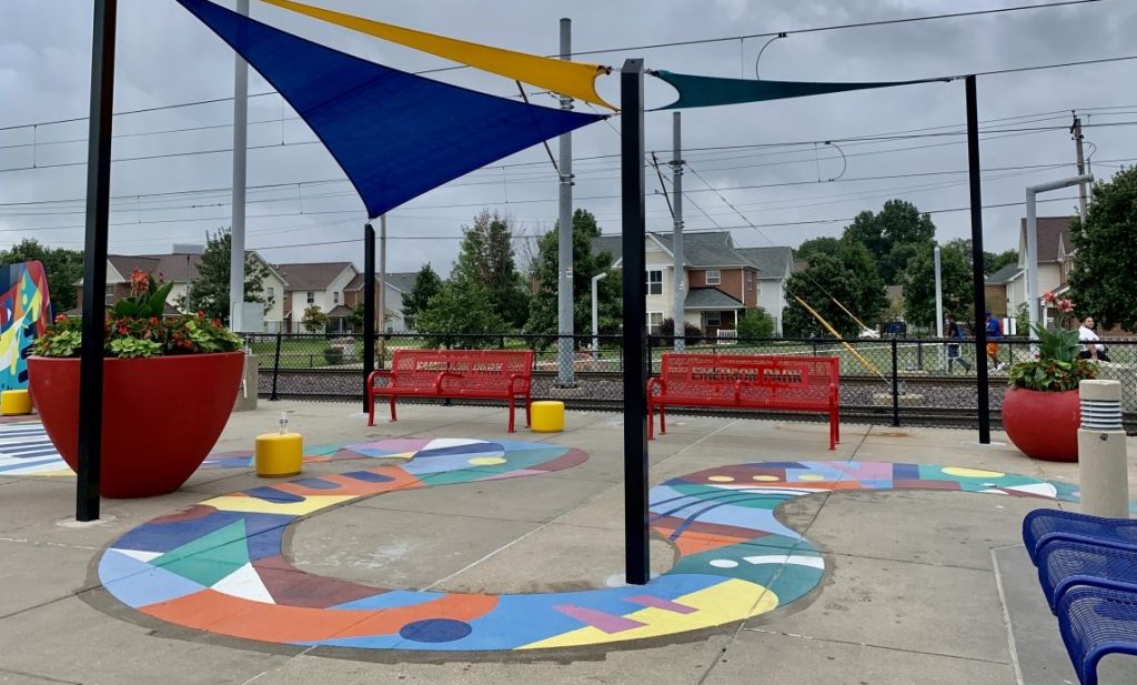 New canopies and colorful artwork at Emerson Park Transit Center