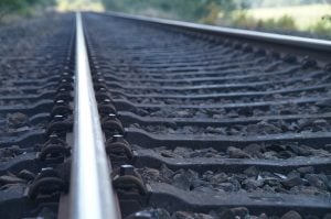A close up of train tracks.