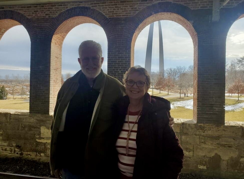 Transit Riders Ed and Nancy standing at the Laclede's Landing MetroLink Station