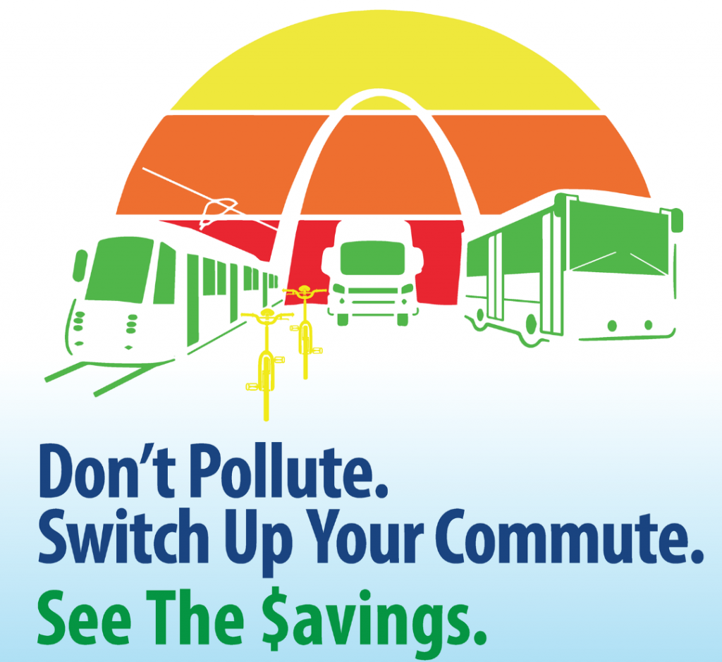 New CMT program logo with the words "Don't pollute. Switch up your commute. See the savings." with an illustration of Metro vehicles using yellow, orange, red and green colors