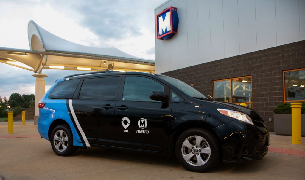 Via Metro STL vehicle parked in front of North County Transit Center