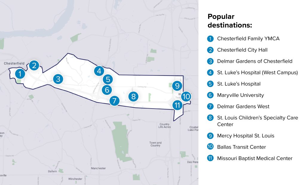 Via Service Area Map for West St. Louis County (Updated 7/13/2022)