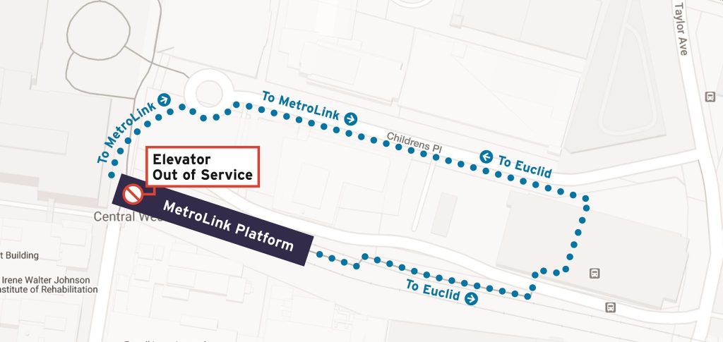 Map showing an alternate path between the CWE platform and Euclid Avenue during construction