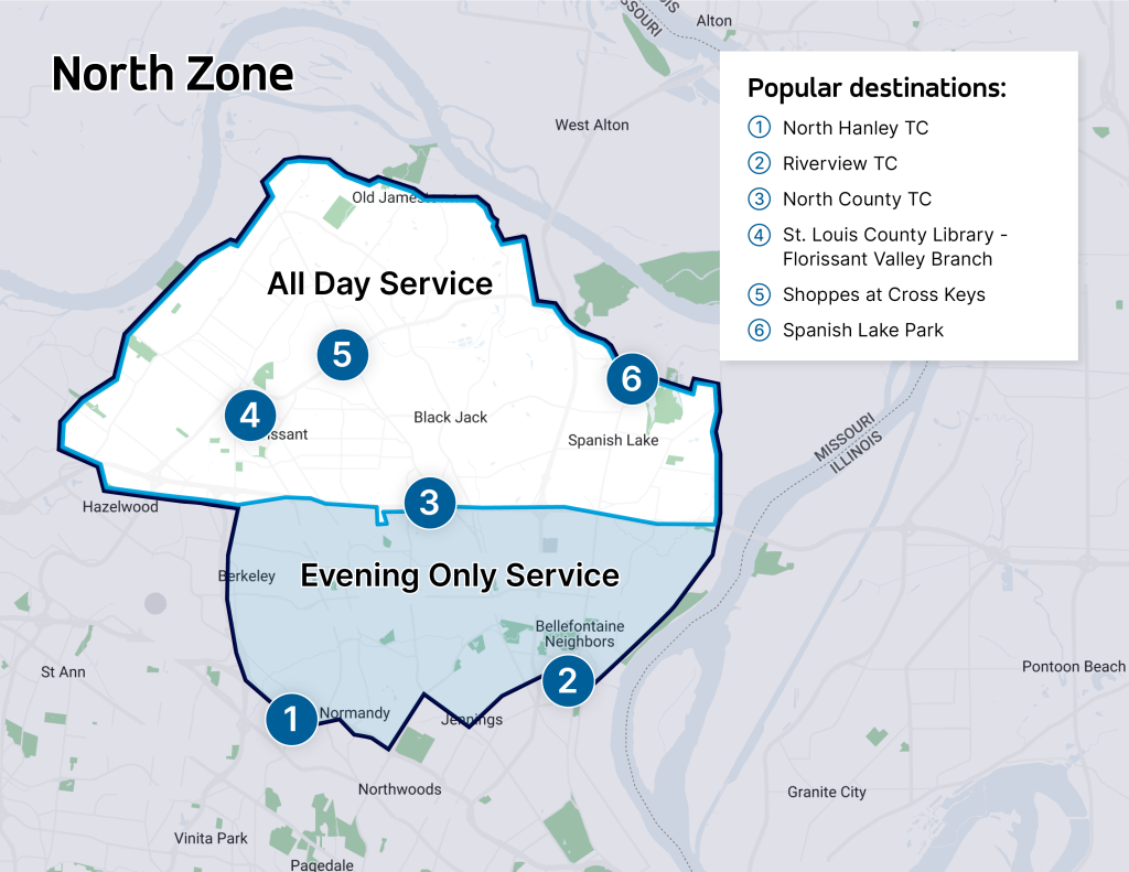 Via Service Area Map for North St. Louis County