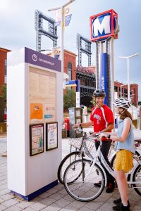 2 bikers at Stadium MetroLink Station