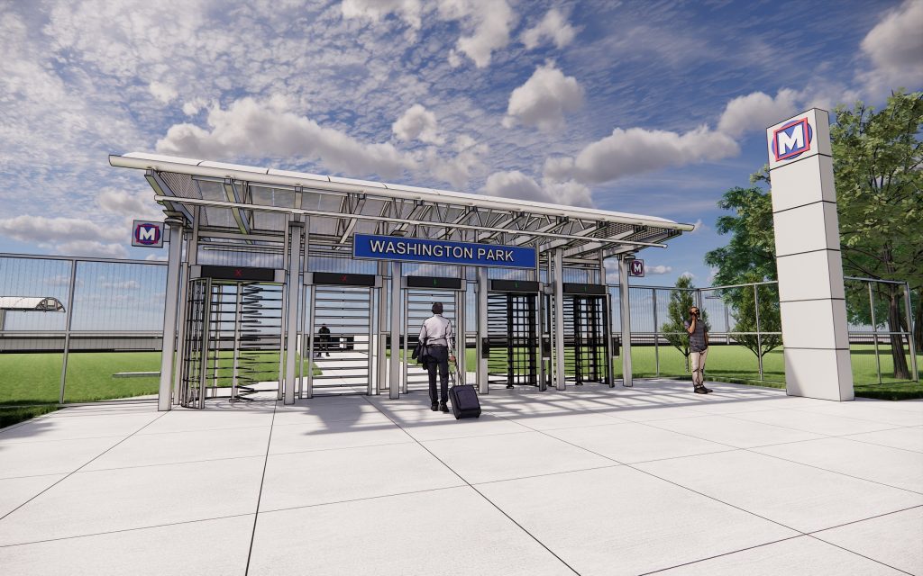 Rendering of what new gated customer entrances would look like at Washington Park MetroLink Station