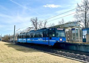 Single car MetroLink train.