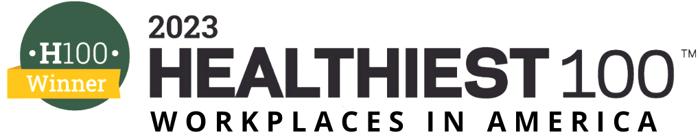 H-100 Winner badge – text reading '2023 Healthiest 100 Workplaces in America'