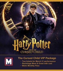Poster for Harry Potter and The Cursed Child contest to win tickets, backstage pass, and meet and greet with cast