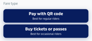 Example of Transit app screen highlight "Pay with QR code" option.
